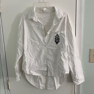 FP Movement by Free People White Button-Down with Black Leaf Accent